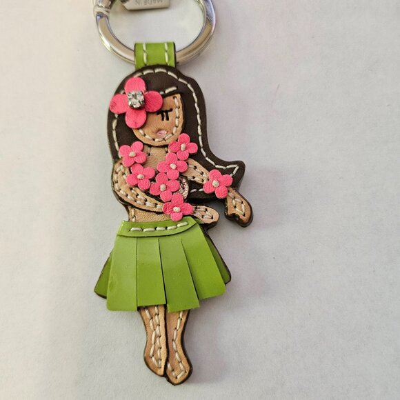 NWT Coach Pink Hawaiian Hula Girl Flower Key Ring Fob Keychain F93159 - Picture 3 of 4